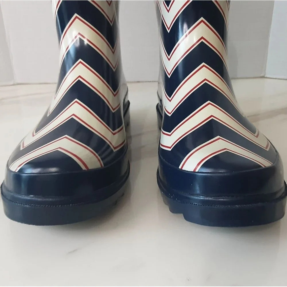 AUSTIN TRADING CO. Chevron Red White Blue Rain Boots Sz. 9